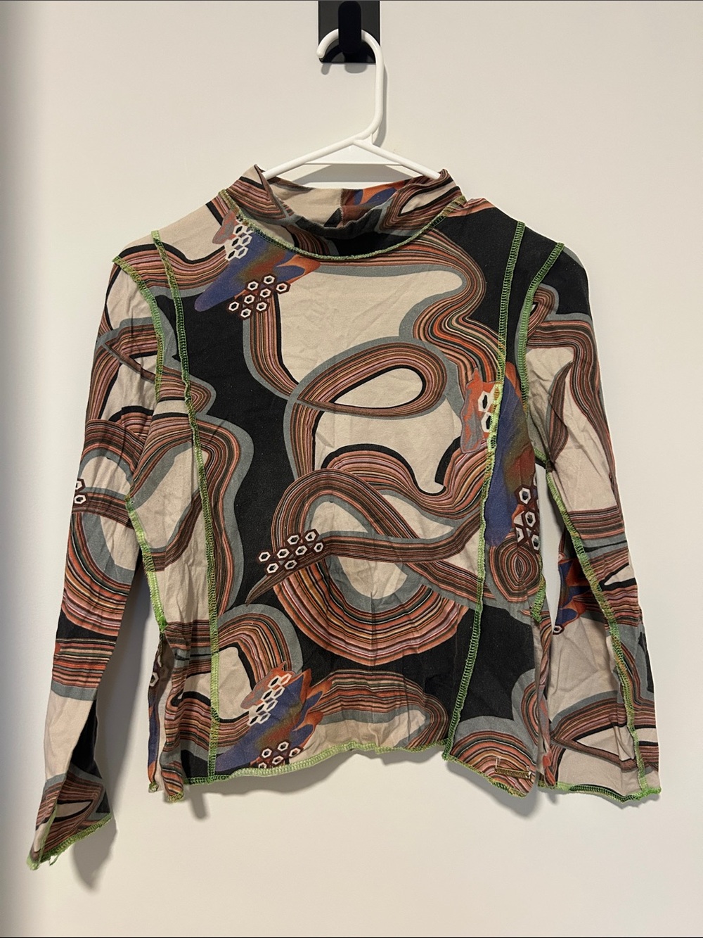 Multicolor Abstract Swirl Mock Neck Long-Sleeve Top